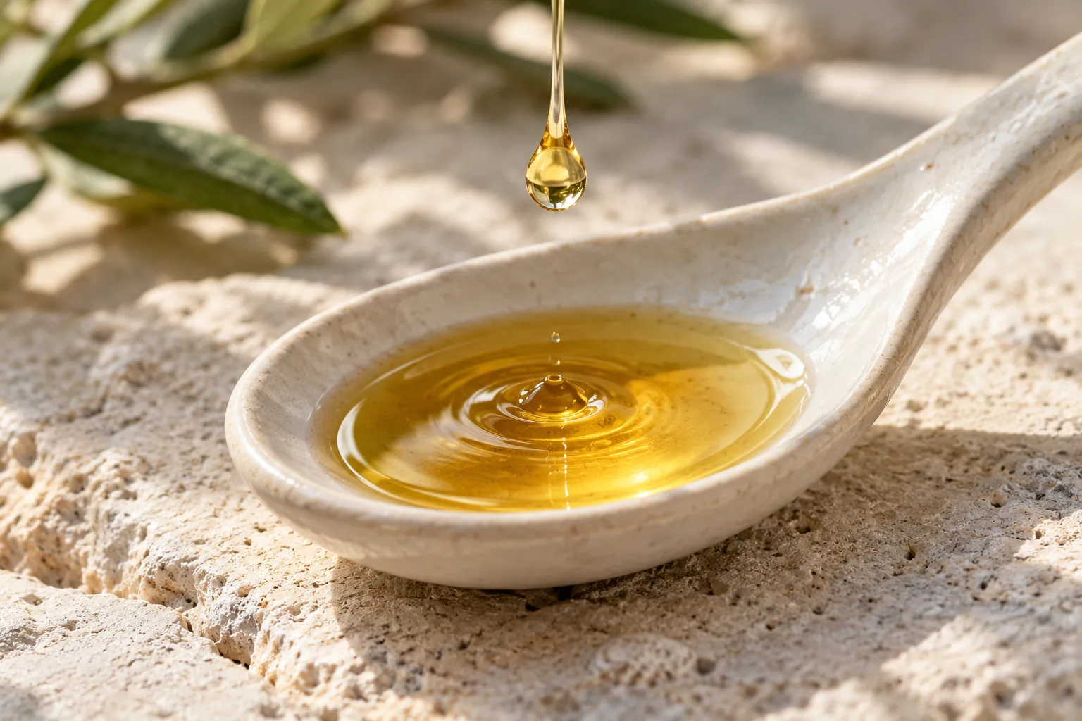 La consistenza di un olio per illustrare la forma cosmetica &middot; immagine generata, senza rappresentare il flacone o la formula.